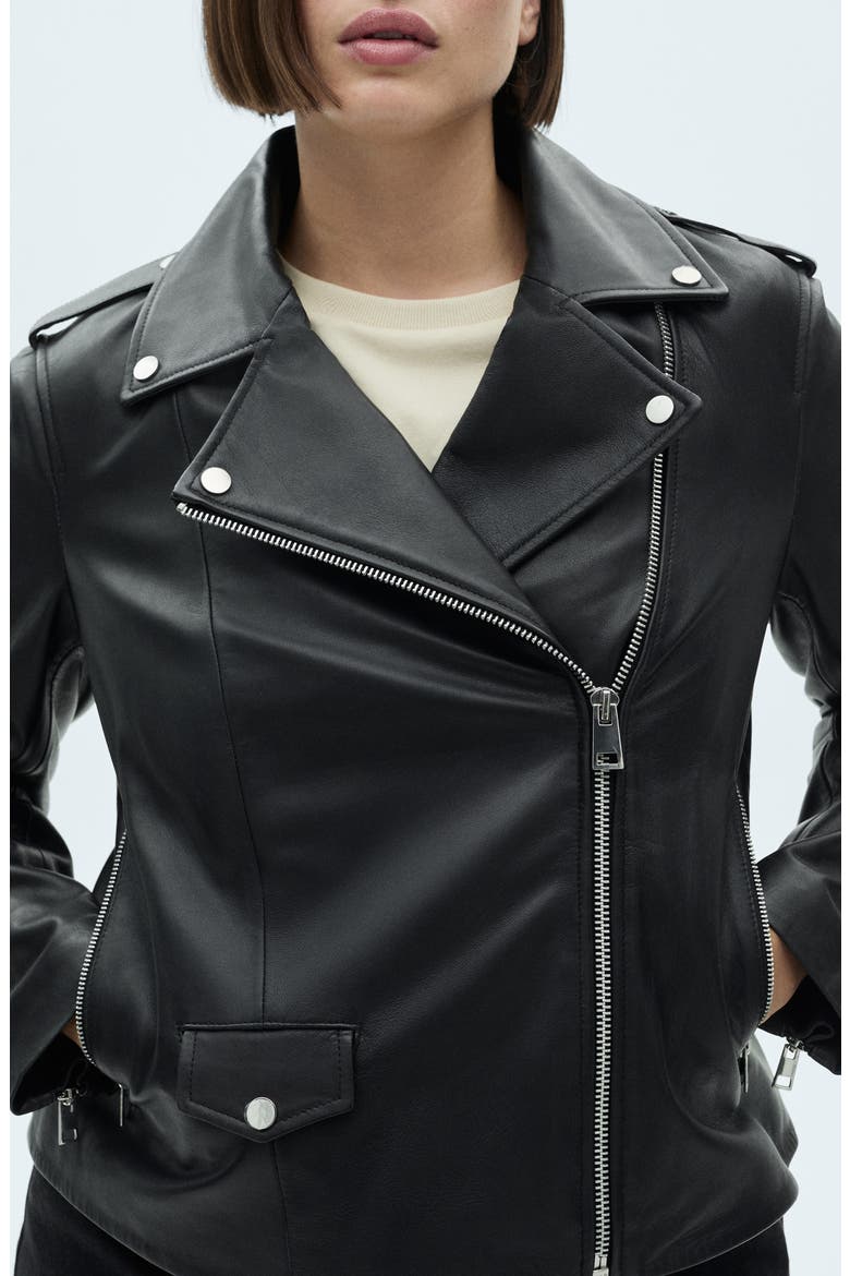 Leather Biker Jacket, Alternate, color, BLACK
