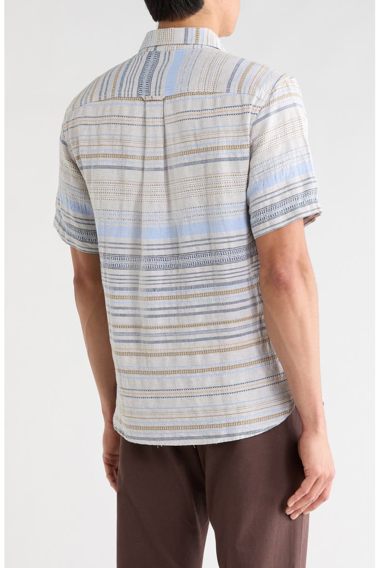 Santa Marta Stripe Short Sleeve Cotton & Linen Blend Button-Up Shirt, Alternate, color, COCONUT