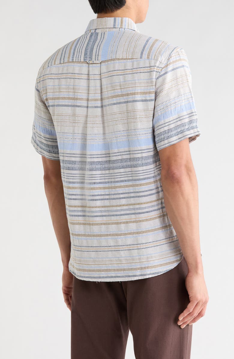 Tommy Bahama Santa Marta Stripe Short Sleeve Cotton & Linen Blend Button-Up Shirt, Alternate, color, Coconut