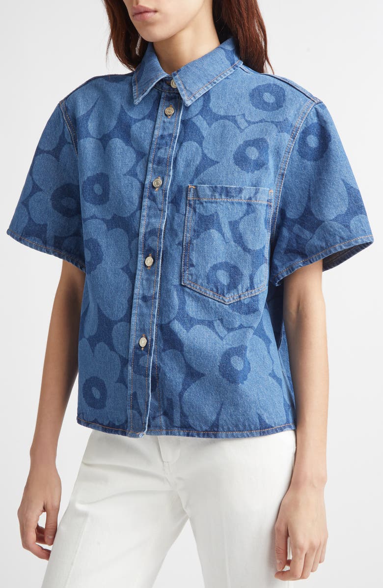 Marimekko Maridenim Kuvata Unikko Floral Print Top, Alternate, color, Mid Indigo