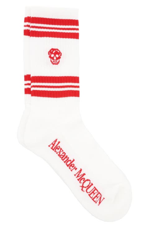 Stripe Skull Logo Crew Socks
