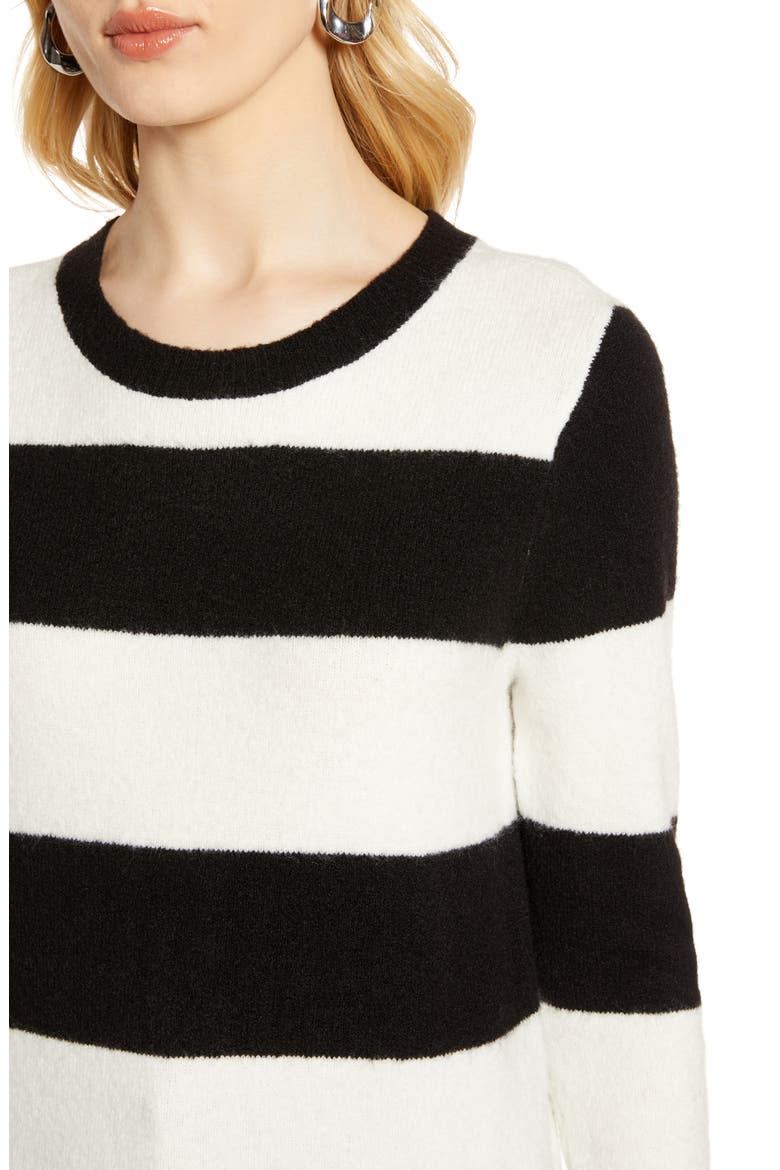 Crewneck Sweater, Alternate, color, BLACK- IVORY STRIPE