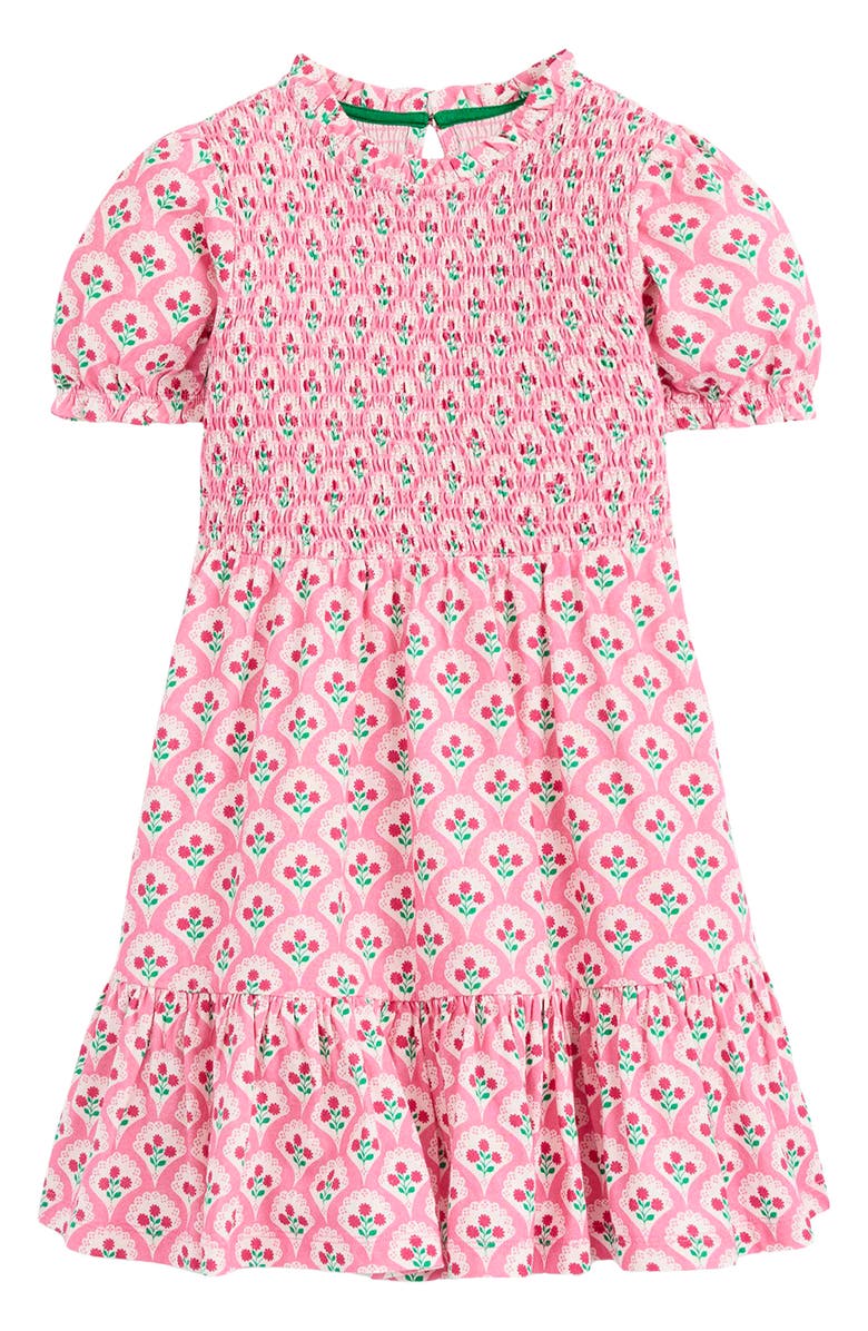 Mini Boden Kids' Aurora Twirly Floral Smocked Bodice Cotton Dress, Main, color, 