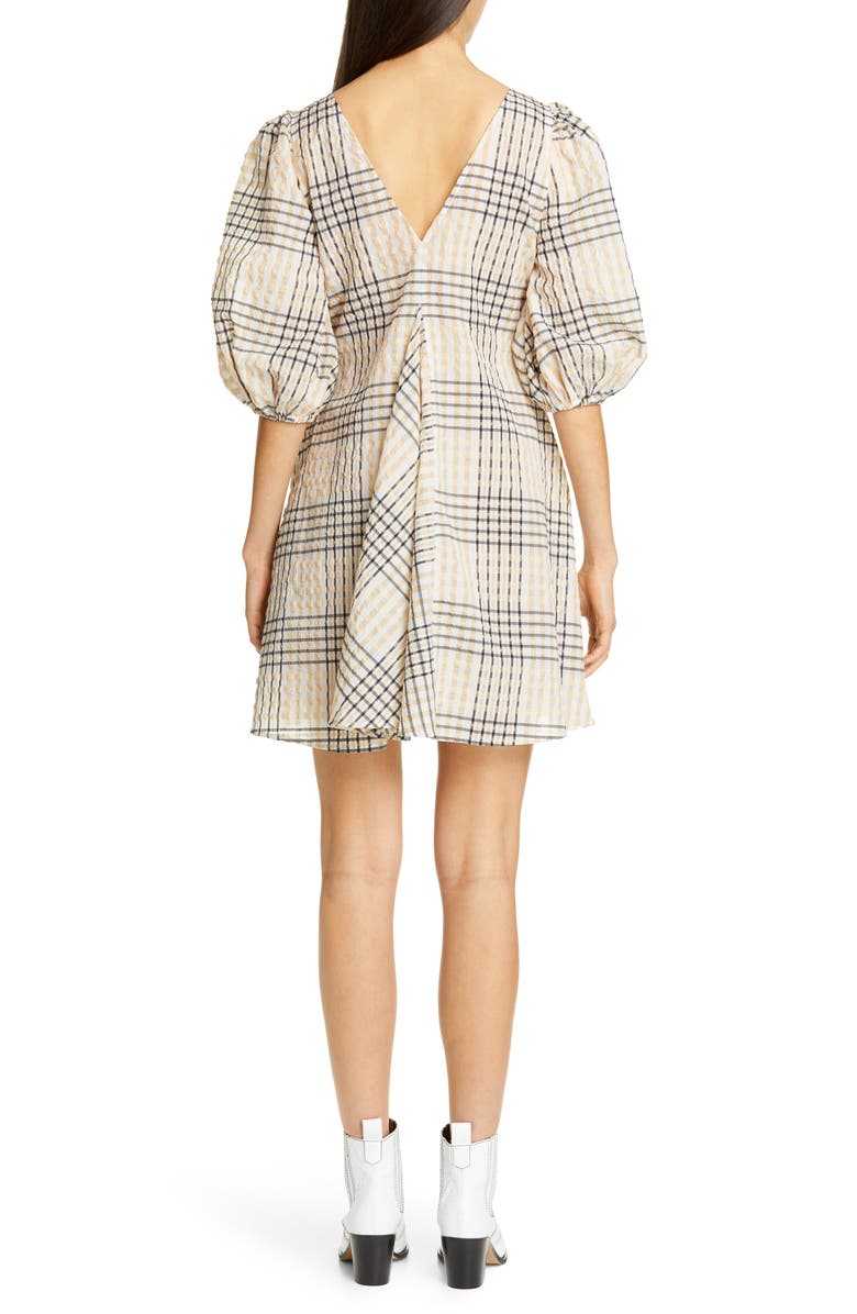 Ganni Check Seersucker Trapeze Dress, Alternate, color,
