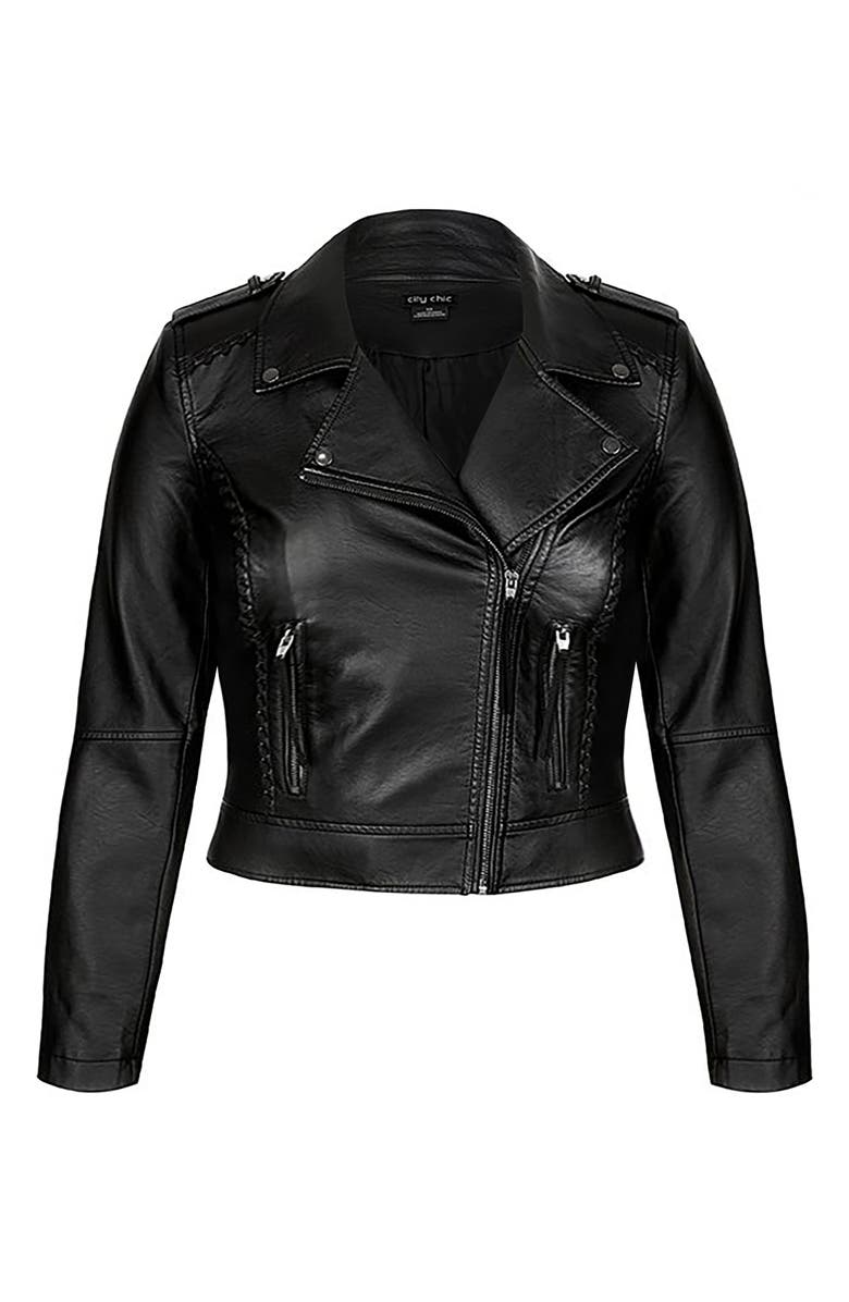 City Chic Whipstitch Faux Leather Biker Jacket, Alternate, color, 