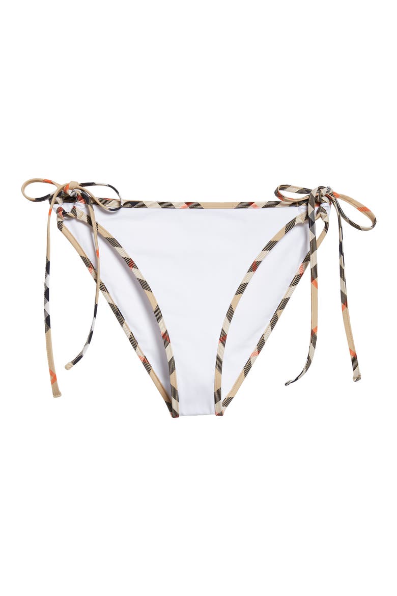 Starla Check Trim String Bikini Bottoms, Alternate, color, WHITE