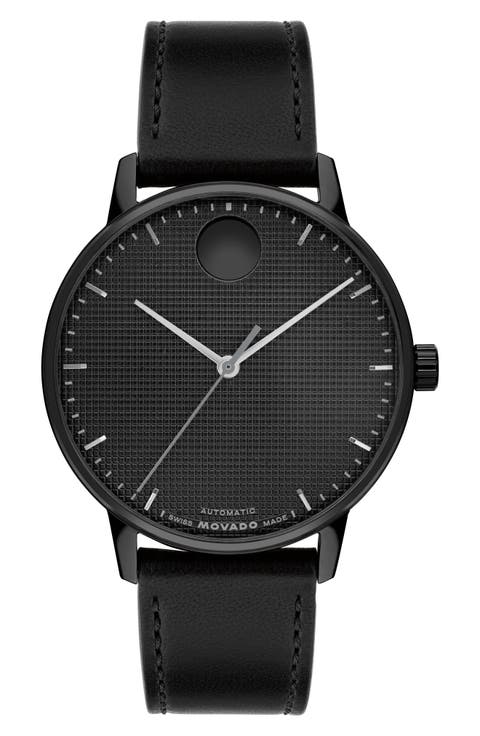 Face Automatic Leather Strap Watch, 39mm