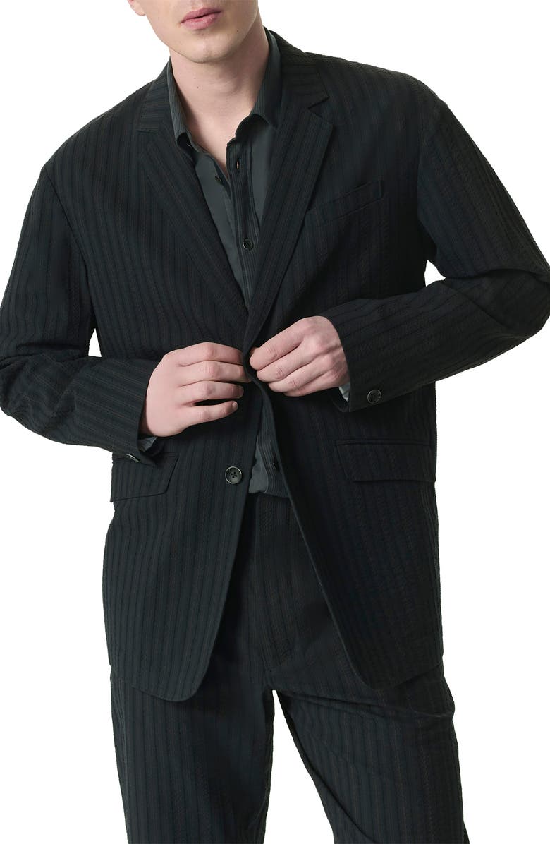rag & bone Shift Classic Fit Textured Stripe Cotton & Silk Seersucker Sport Coat, Alternate, color, Black