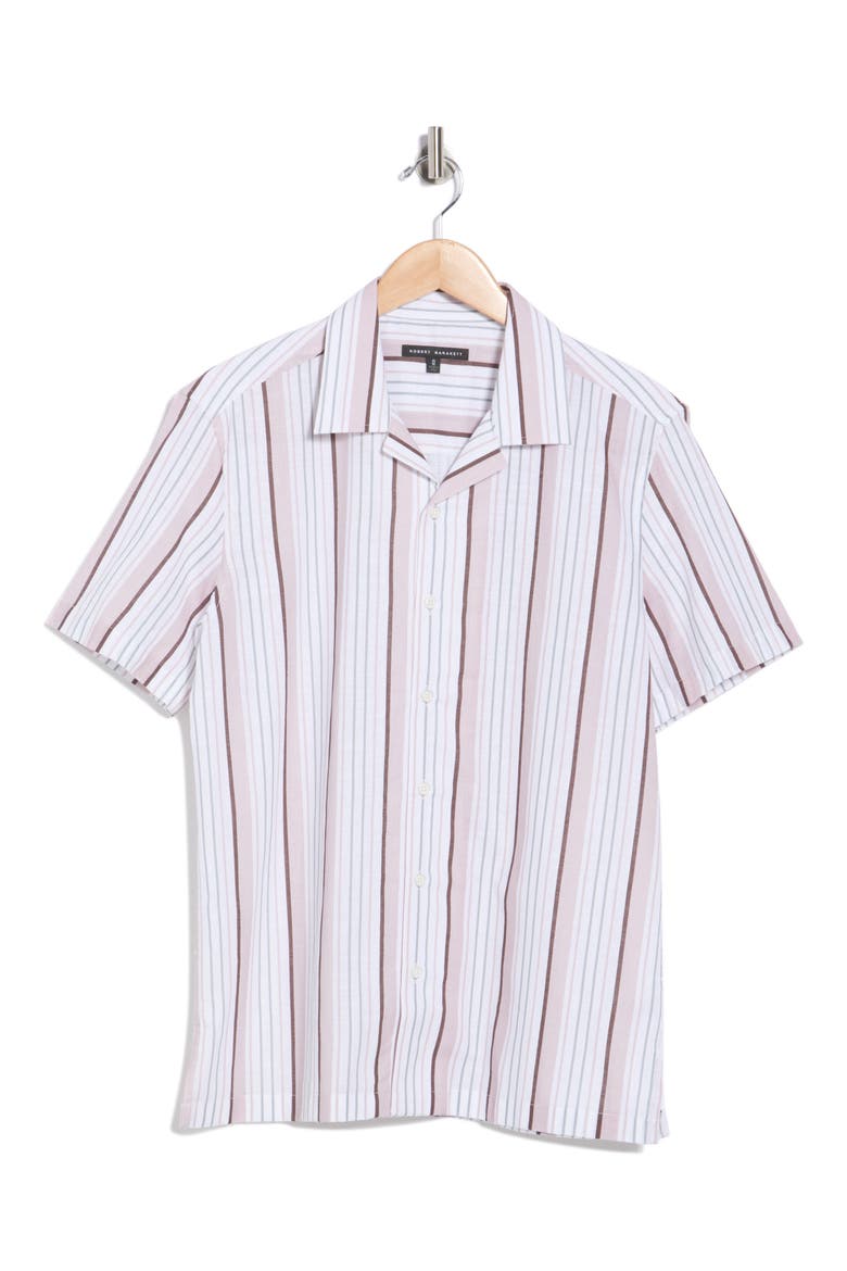 Oswaldo Stripe Camp Shirt, Alternate, color, CORAL