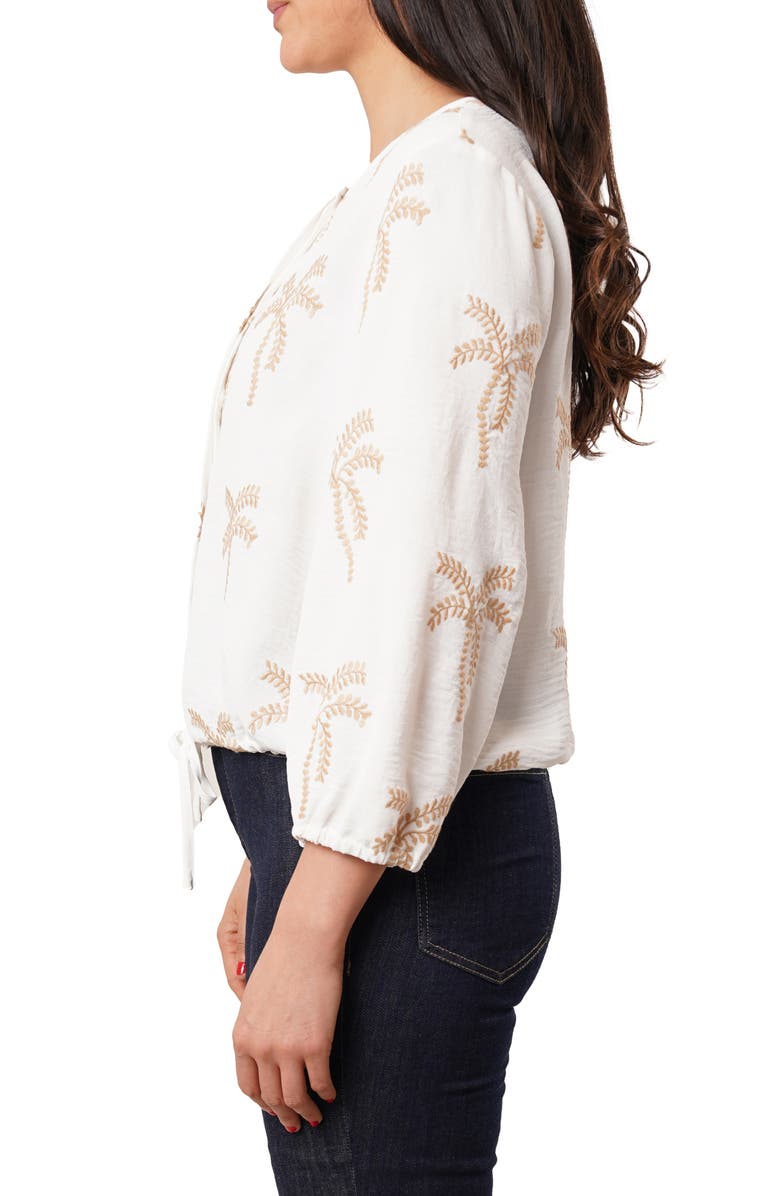 SUNNY LEIGH Palm Tree Embroidered Top, Alternate, color, White / Khaki