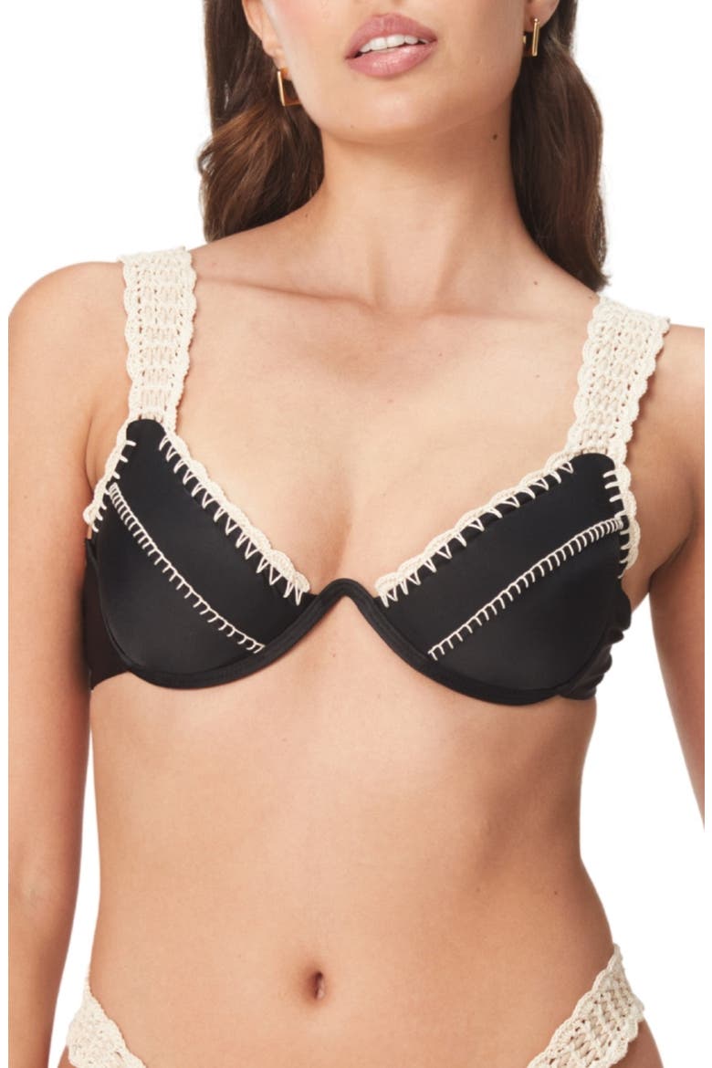 Alessia Crochet Underwire Bikini Top, Main, color, BLACK