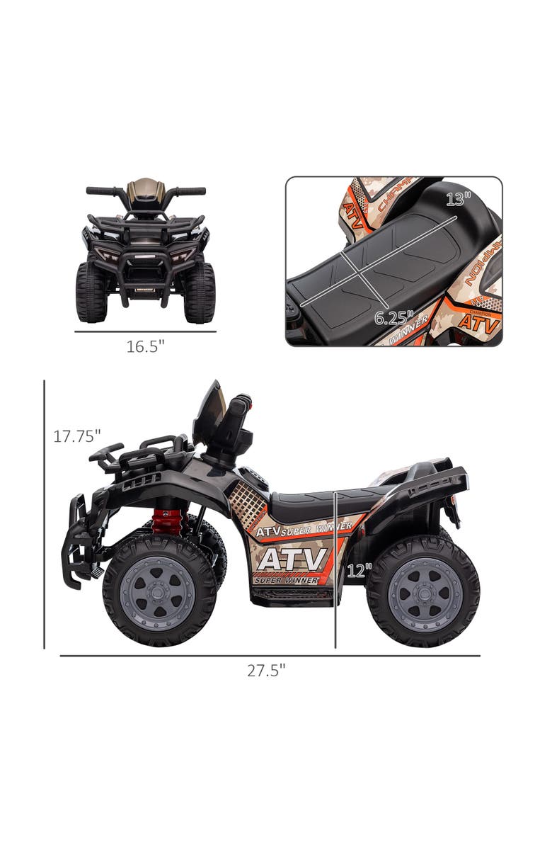 Aosom 6V Kids Ride-on ATV Four Wheeler with Music, Battery Powered, Alternate, color, Black
