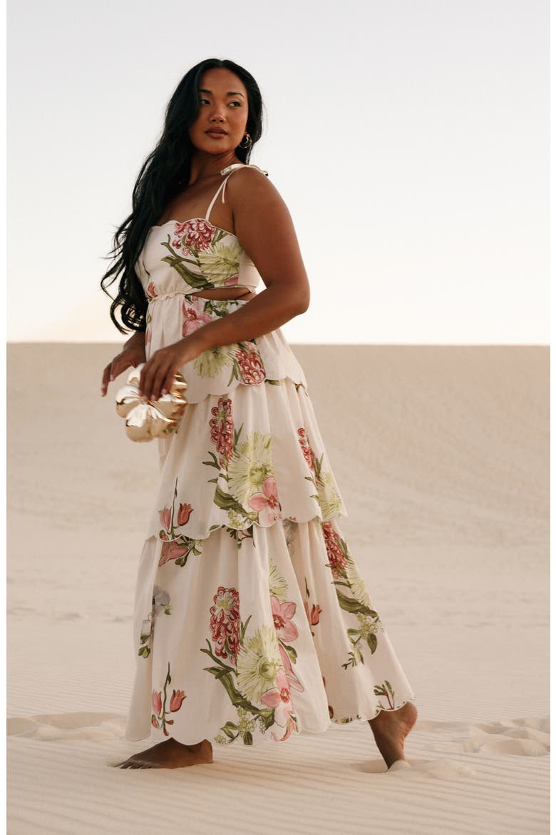 Adelaide Scallop Cutout Tie Strap Maxi Dress, Alternate, color, NATIVE FLORA