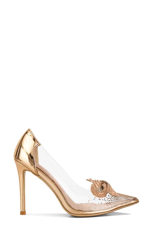 London Rag Erika Crystal Embellished Bow Clear & Metallic Pump In Gold