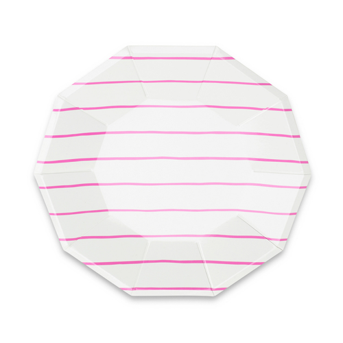 Daydream Society Frenchie Striped Large Plates In Cerise