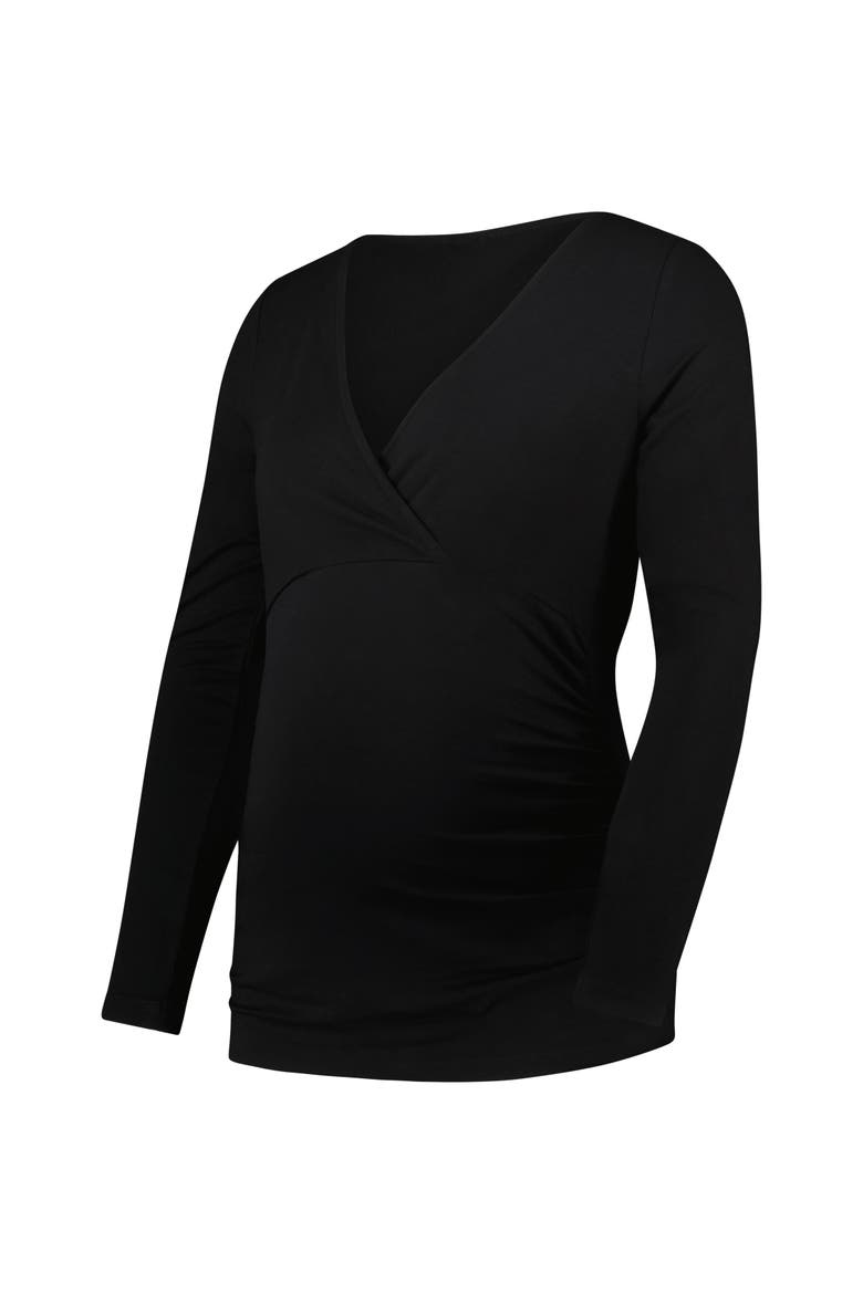 Georgia Maternity V-Neck Wrap Top, Main, color, Caviar Black