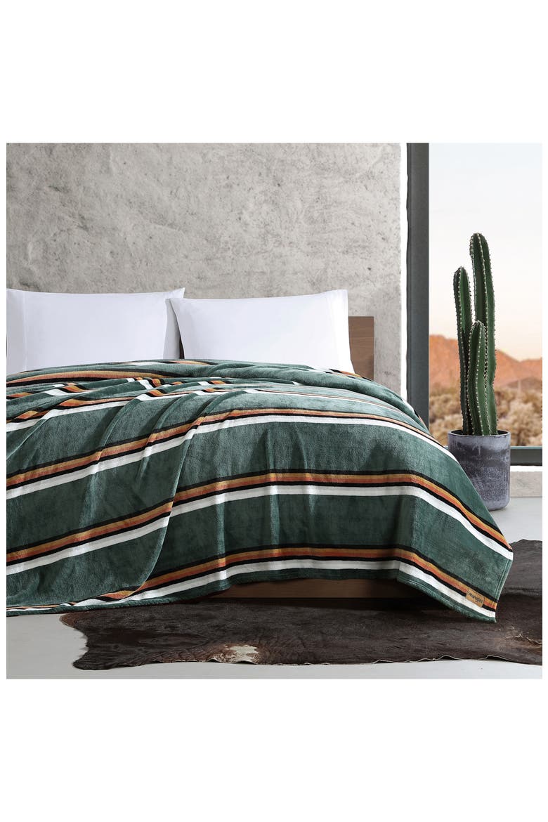 Western Saddle Stripe Fleece Blanket, Alternate, color, GREEN