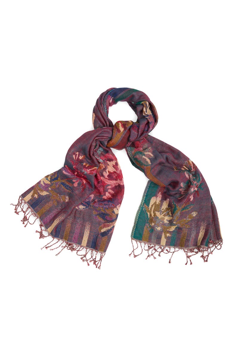 SAACHI Floral Fringe Scarf, Main, color, Floral Multi