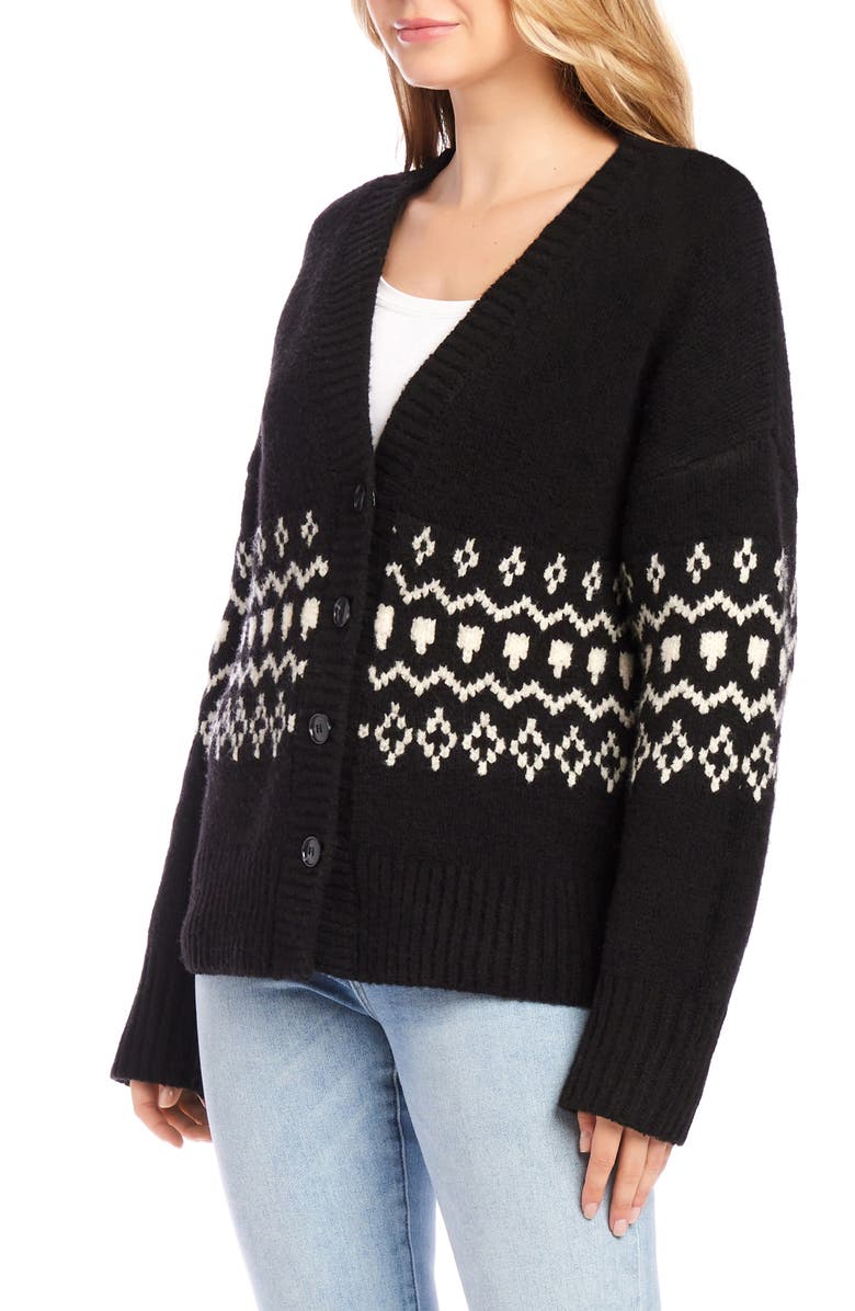 Karen Kane Jacquard Cardigan, Alternate, color, Black Cream