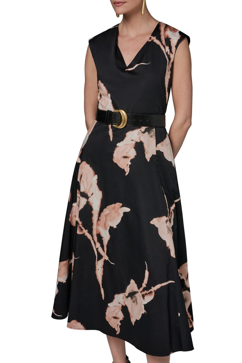 Abstract Floral Sleeveless Stretch Cotton Midi Dress, Alternate, color, BLACK MULTI
