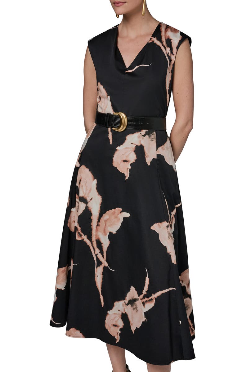 Donna Karan New York Abstract Floral Sleeveless Stretch Cotton Midi Dress, Alternate, color, 