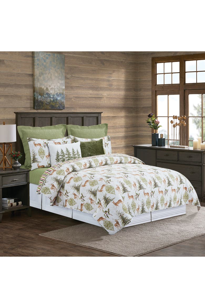 Winter Trails Cotton Quilt Set  - Reversible and Machine Washable, Main, color, Green