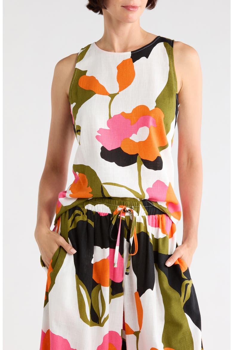 Floral Print Linen Tank, Main, color, OFF WHITE/ HOT PINK MULTI