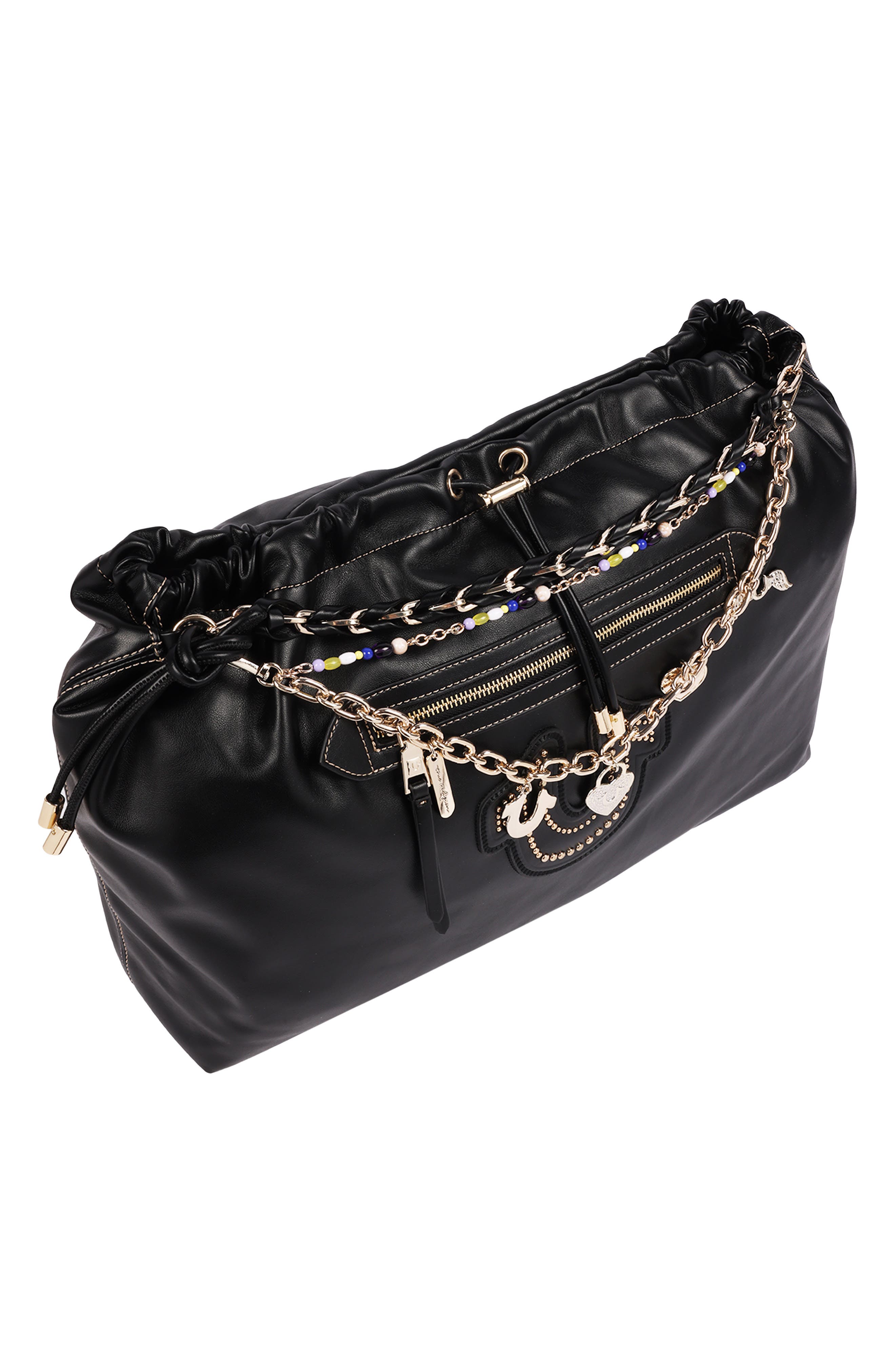 Chain Soft Faux Leather Hobo, Alternate, color, BLACK