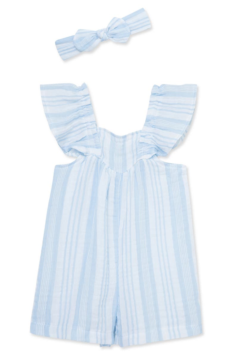 Little Me Stripe Woven Romper & Headband Set, Main, color, 