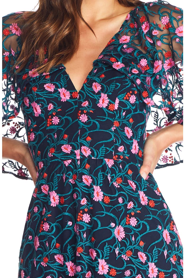 Virginia Cape Sleeve Embroidered Dress, Alternate, color, NAVY MULTI