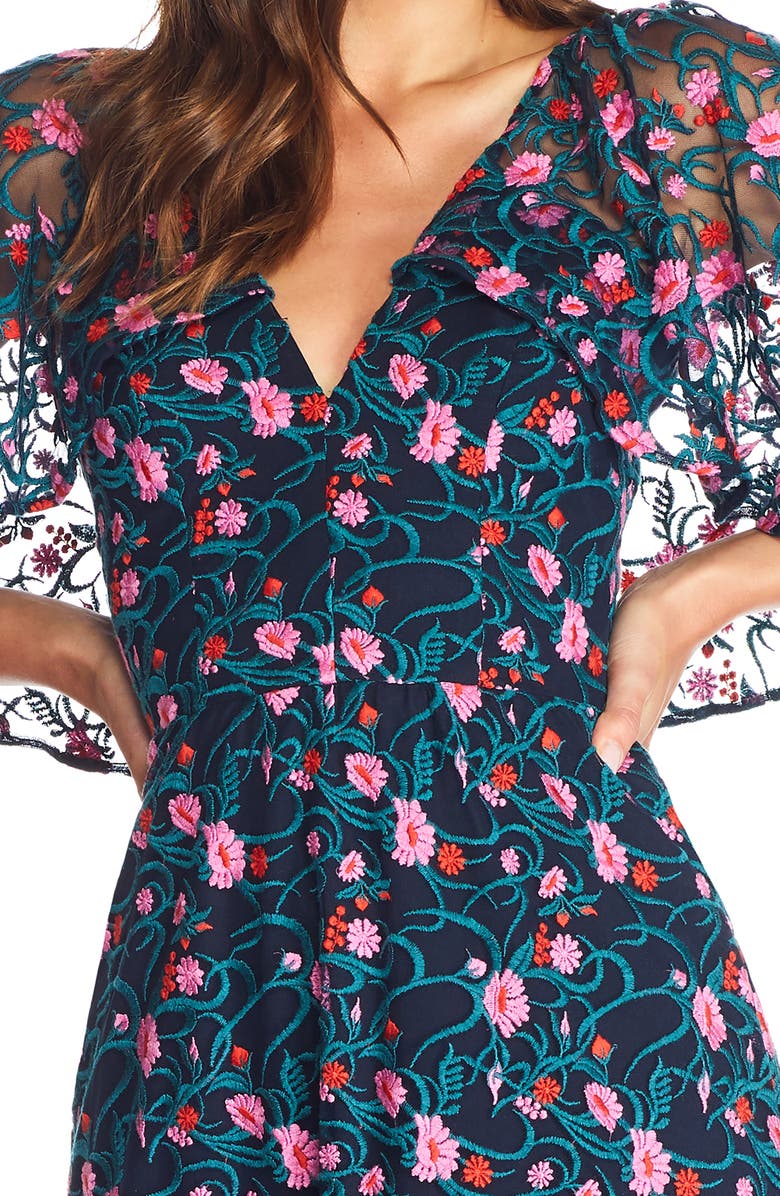 Dress the Population Virginia Cape Sleeve Embroidered Dress, Alternate, color, 