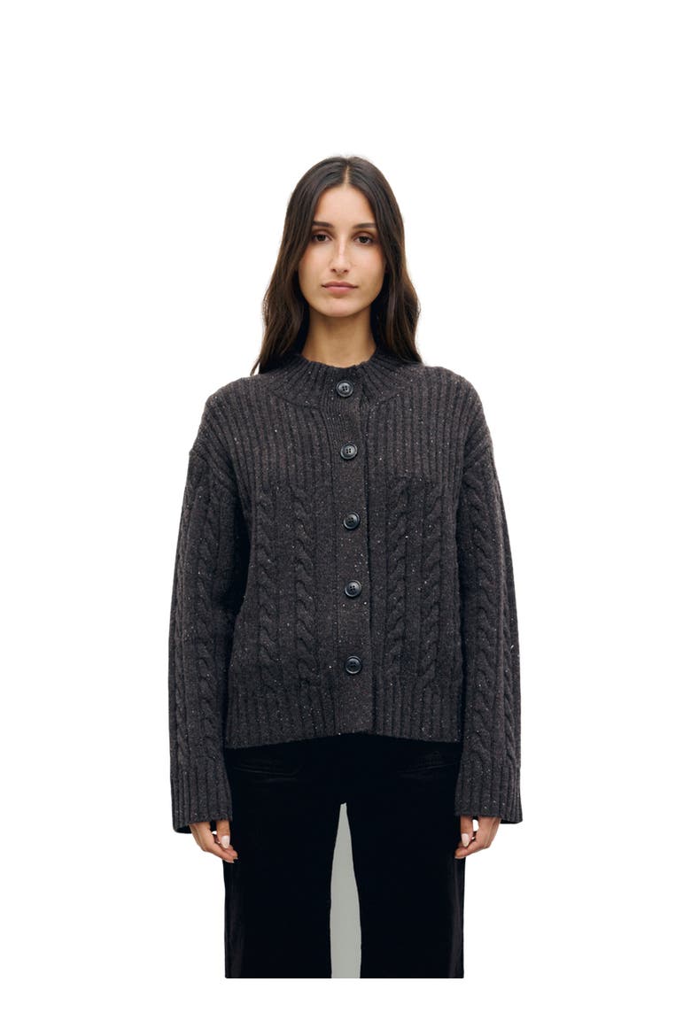 Rafa Merino Wool Cable Knit Cardigan, Main, color, Brown