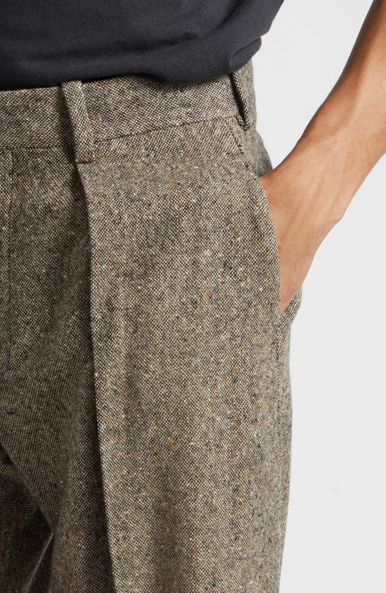 JW Anderson Pleated Straight Leg Wool Donegal Tweed Trousers, Alternate, color, Black/ Beige