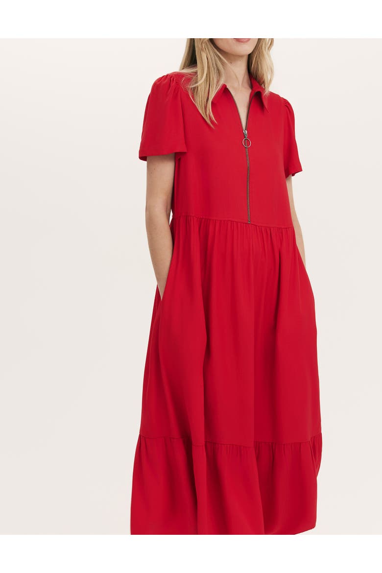 Orion Zip Front Midi Shirt Dress, Alternate, color, Red