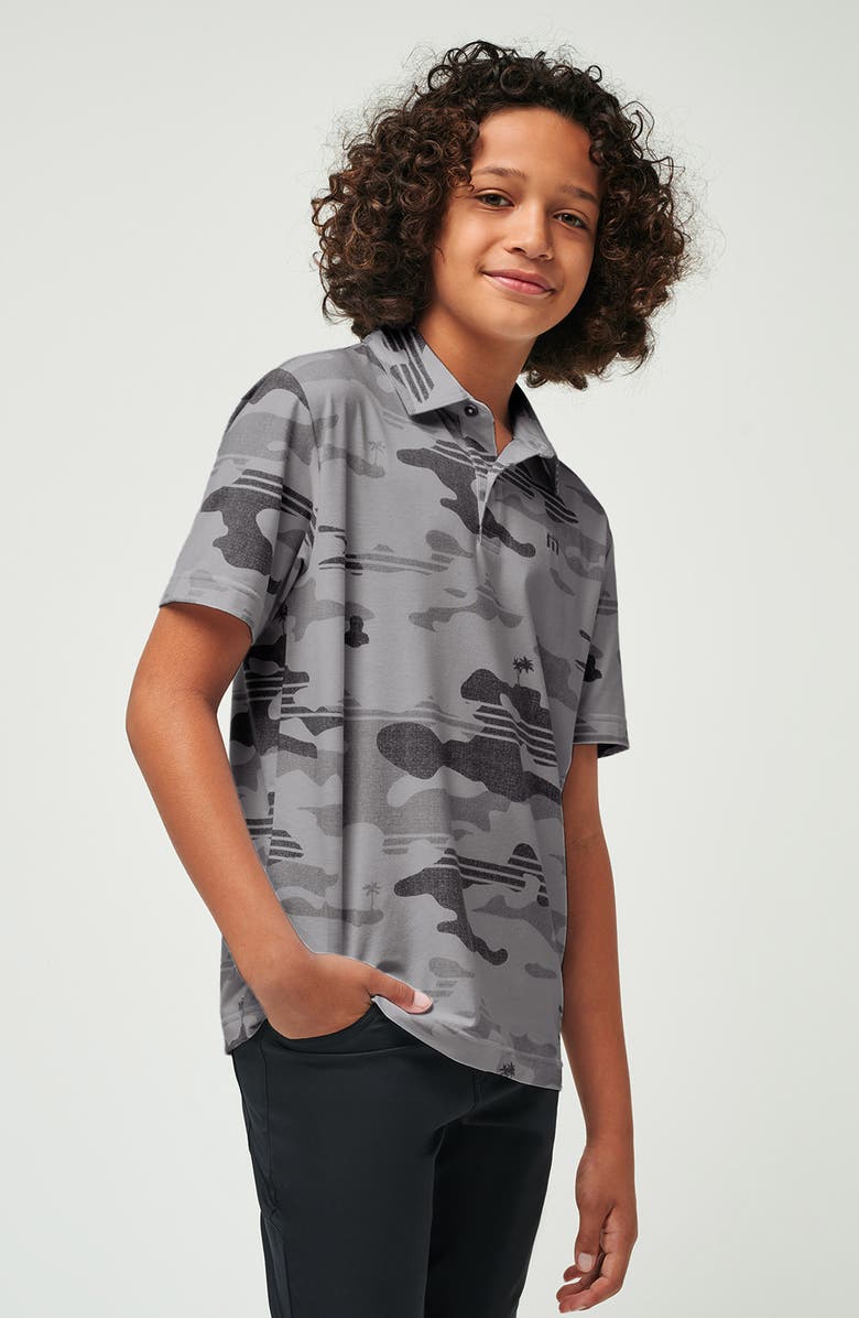 TravisMathew Kids' Heather Camo Knit Polo, Alternate, color, Heather Grey