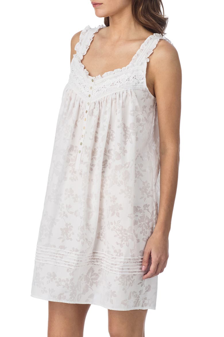 Floral Sleeveless Cotton Blend Chemise, Alternate, color, WHITE