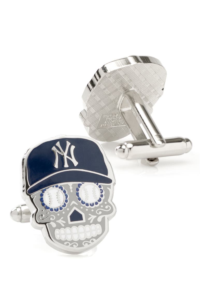 New York Yankees Sugar Skull Cuff Links, Alternate, color, GRAY