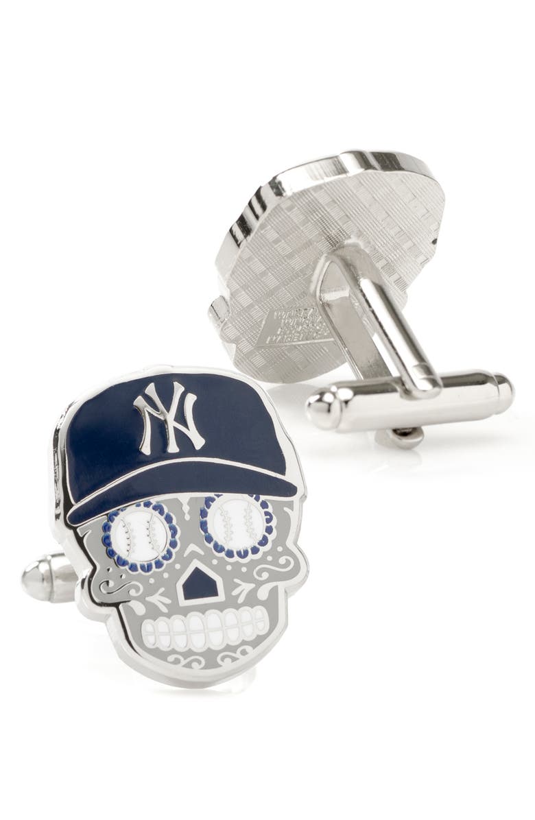 Cufflinks, Inc. New York Yankees Sugar Skull Cuff Links, Alternate, color, Gray