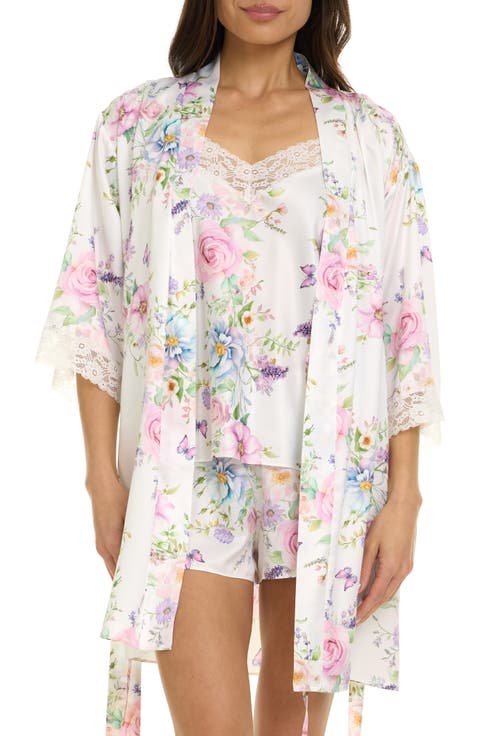 Sabrina Floral Print Satin Short Pajamas & Robe Set