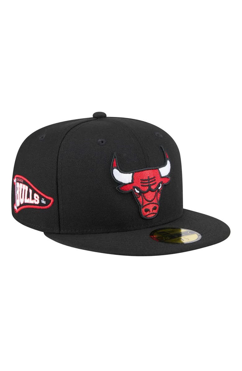 New Era Men's New Era Black Chicago Bulls Throwback Pennant 59FIFTY Fitted Hat, Main, color, 