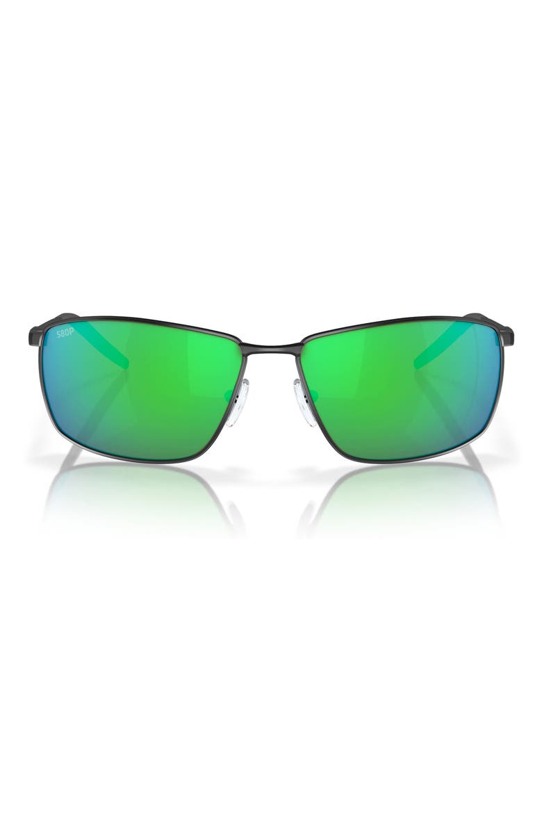 Turret 63mm Oversize Polarized Mirrored Rectangular Sunglasses, Main, color, BLACK / GREEN MIRROR 580P