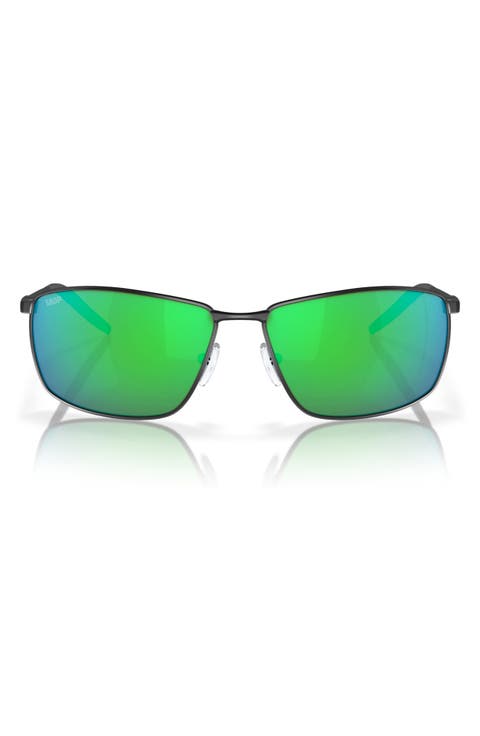 Turret 63mm Oversize Polarized Mirrored Rectangular Sunglasses