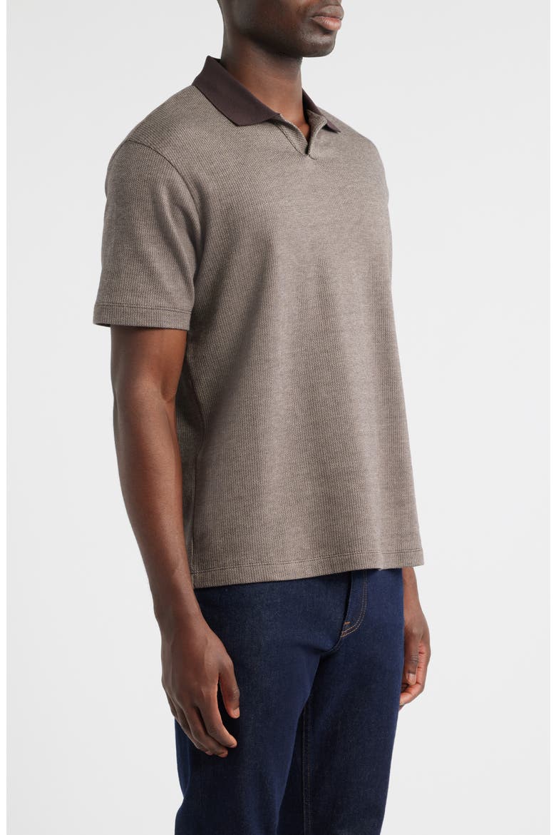 Johnny Collar Heathered Cotton Piqué Polo, Alternate, color, BROWN