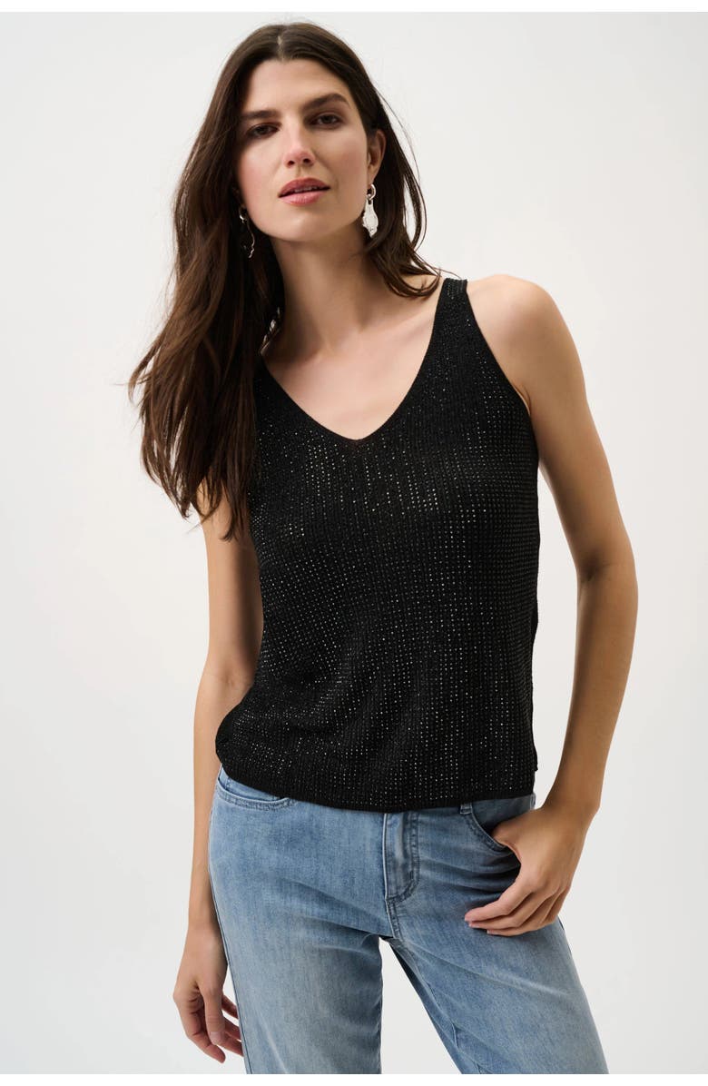 JOSEPH RIBKOFF Metallic Knitted Camisole with Rhinestones, Main, color, Black