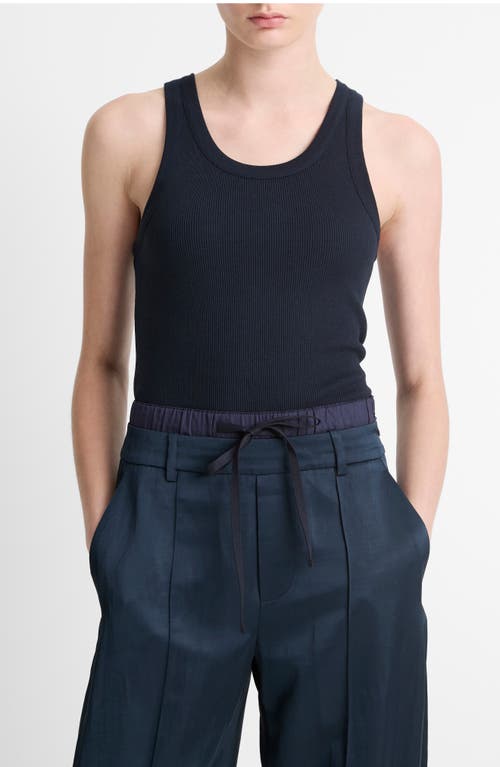 Vince Scoop Neck Rib Tank In Coastal Blue
