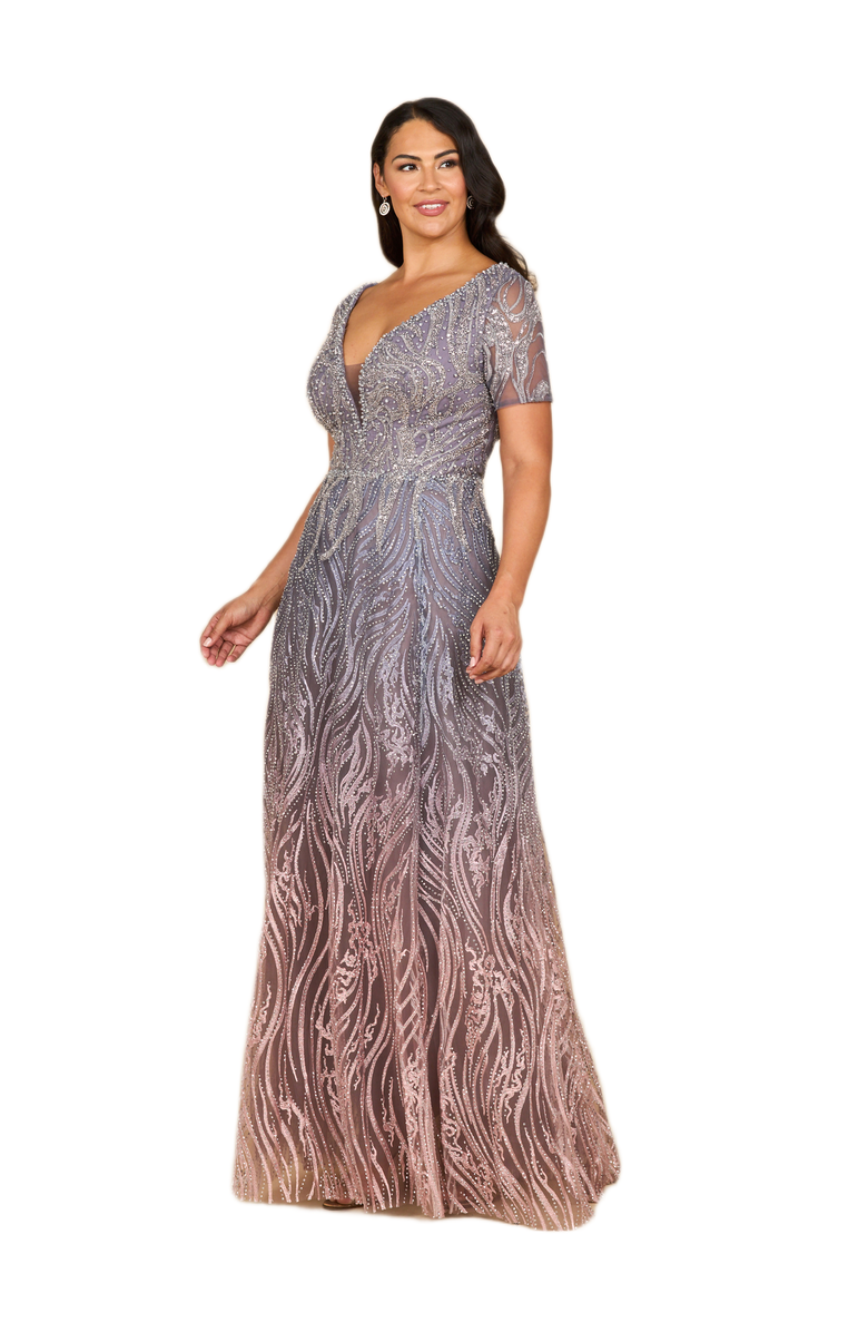 LARA New York Short Sleeve V-Neck Beaded Ballgown, Alternate, color, Multi