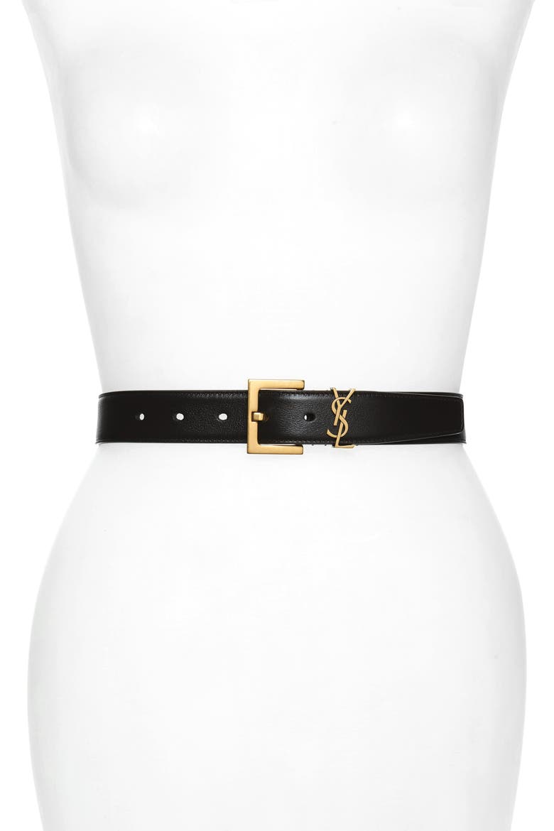 YSL Logo Leather Belt, Main, color, WESTERN MOKA