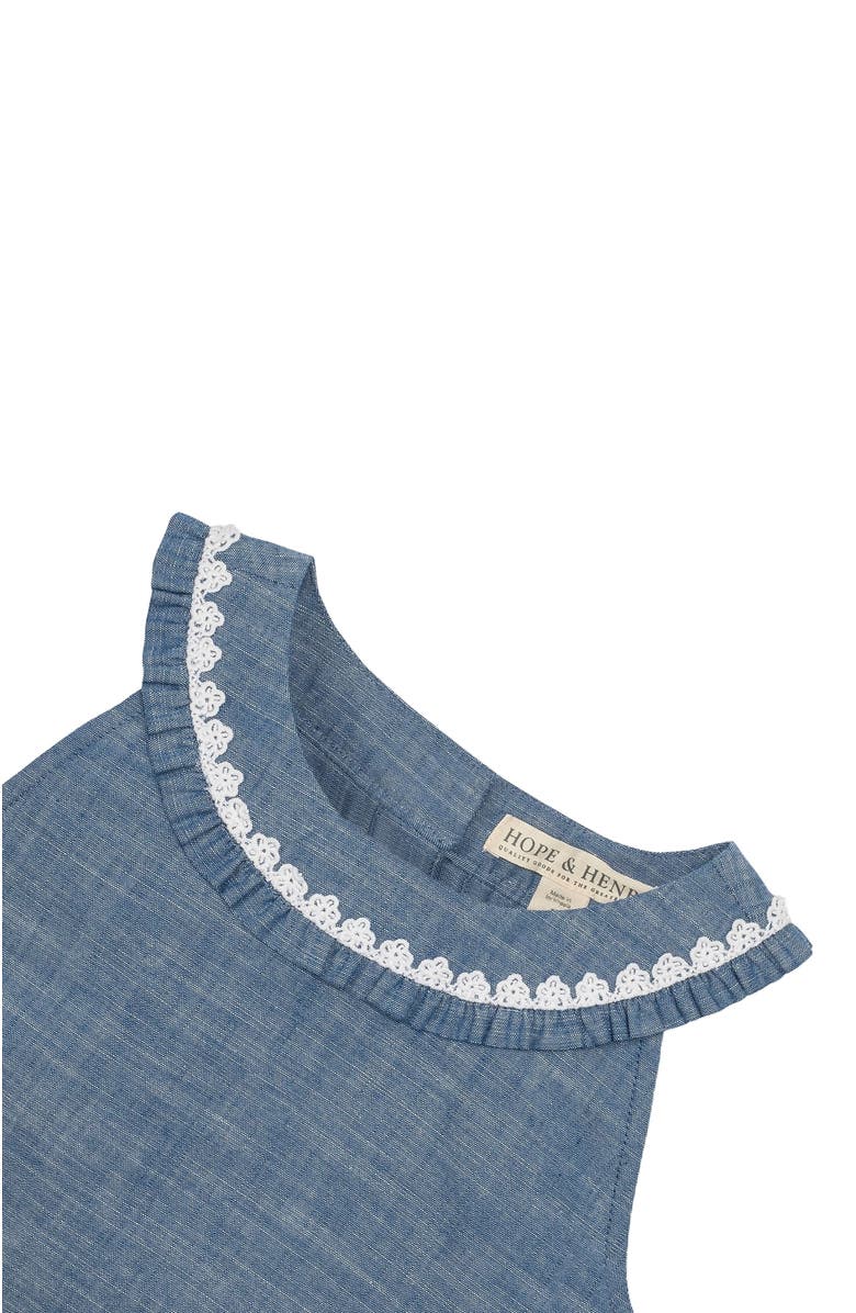 Hope & Henry Girls' Organic Sleeveless Ruffle Collar Chambray Button Back Top , Infant, Alternate, color, 
