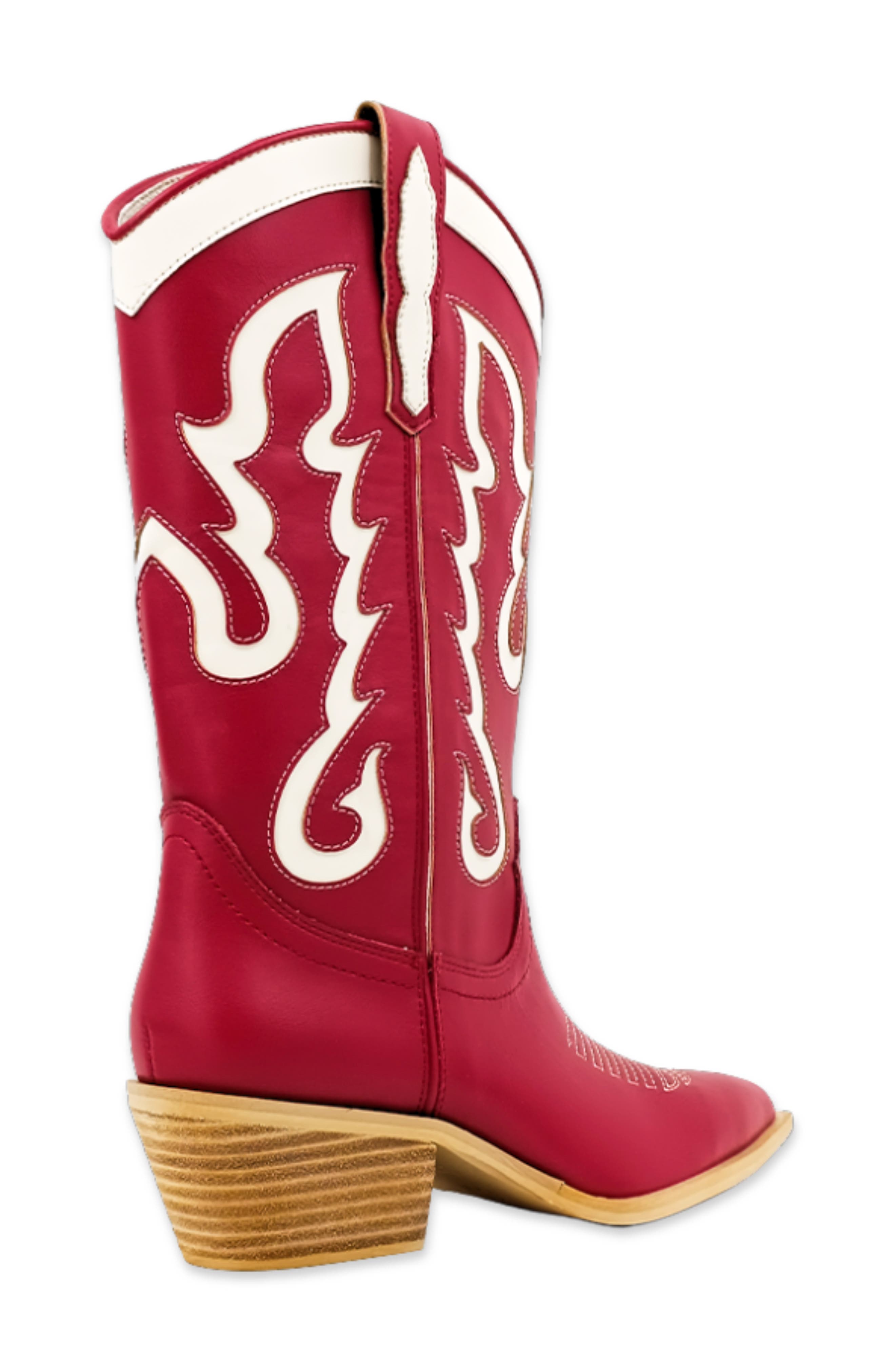 Yaya Western Boot, Alternate, color, DARK RED
