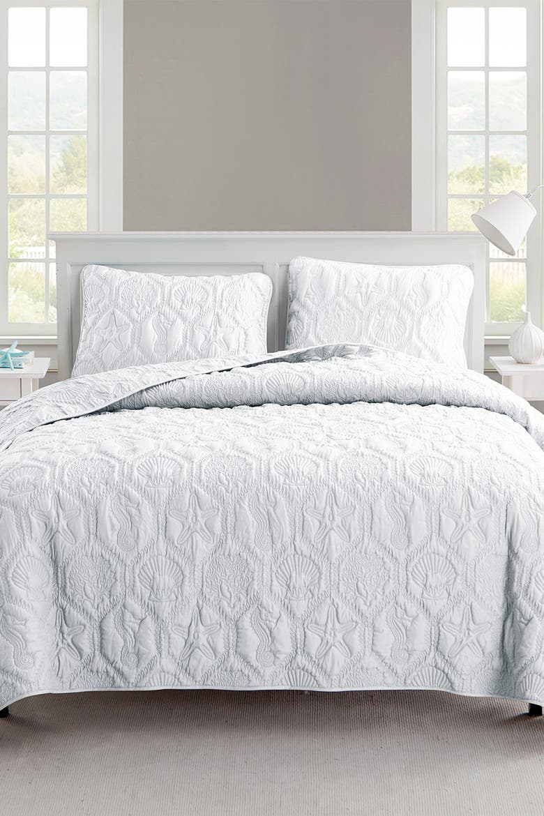 Shore Embossed Quilt Set - King, Main, color, WHITE